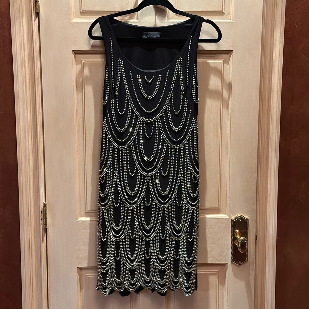 Betsy & Adam Studded Scalloped Dress